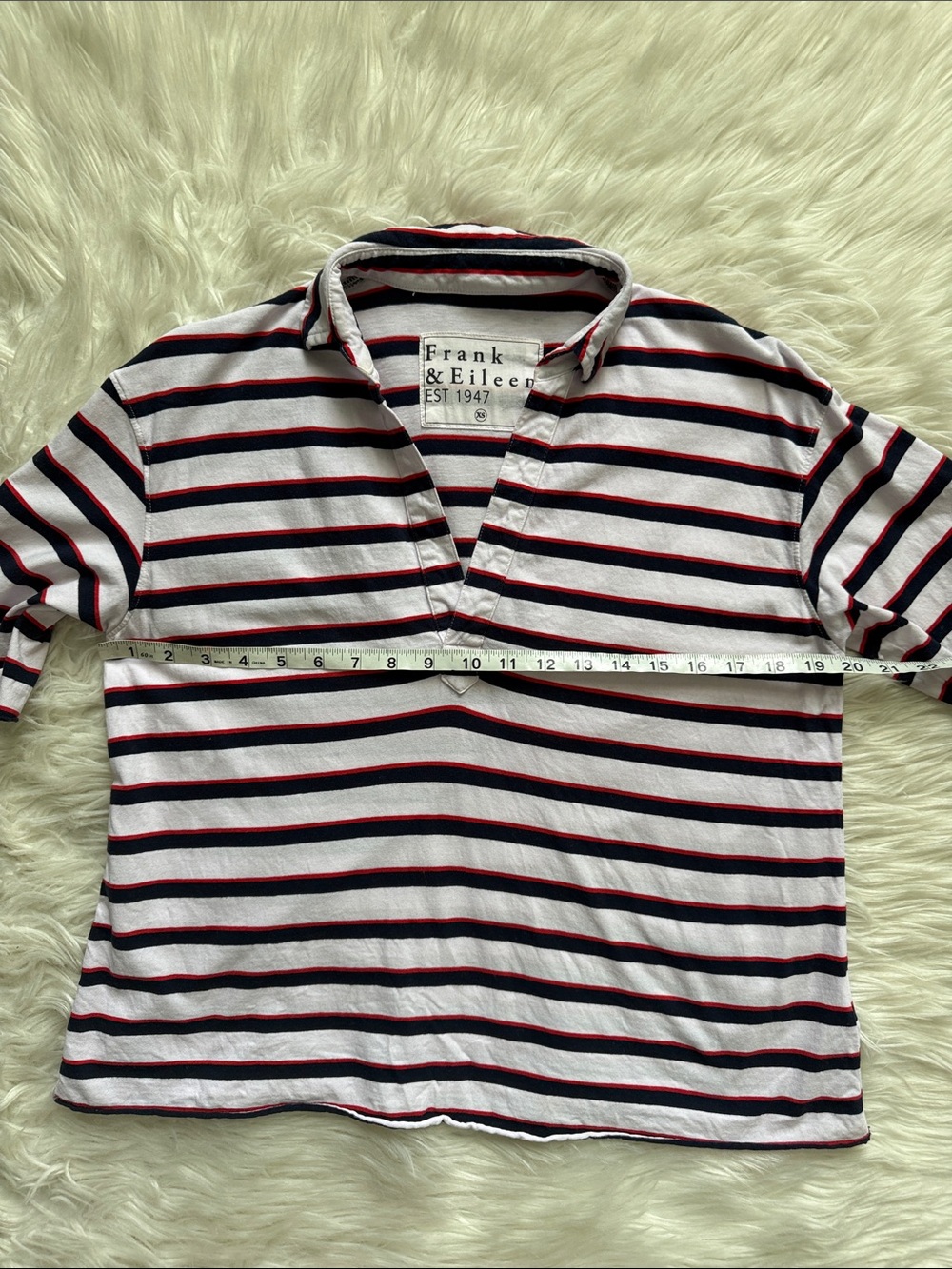 Frank & Eileen PATTY Popover Henley Red/Navy/White Stripe Top Size XS - Picture 8 of 9